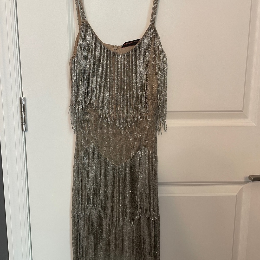 Topshop Silver Sheath Mini Dress with Spaghetti Straps